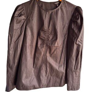 Express Black Textured Long Sleeve Top M Ruched Front Detail Keyhole Neck $60